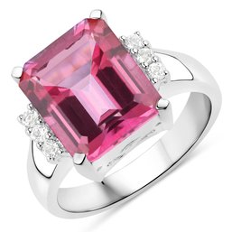7.39 Carat Genuine Pink Topaz And White Topaz .925 Sterling Silver Ring