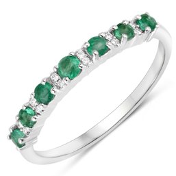 0.41 Carat Genuine Zambian Emerald And White Diamond 14K White Gold Ring