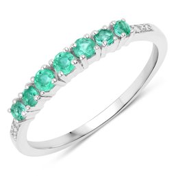 0.45 Carat Genuine Zambian Emerald And White Diamond 14K White Gold Ring