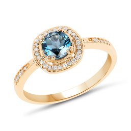 0.81 Carat Genuine London Blue Topaz And White Diamond 14K Yellow Gold Ring
