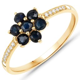 0.45 Carat Genuine Blue Sapphire And White Diamond 10K Yellow Gold Ring