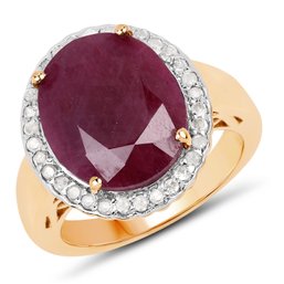 14K Yellow Gold Plated 10.38 Carat Genuine Ruby And White Diamond .925 Sterling Silver Ring