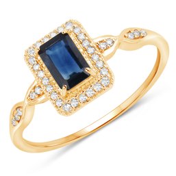 0.68 Carat Genuine Blue Sapphire And White Diamond 14K Yellow Gold Ring