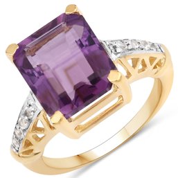 4.83 Carat Genuine Amethyst And White Topaz .925 Sterling Silver Ring