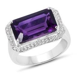 5.51 Carat Genuine Amethyst And White Zircon .925 Sterling Silver Ring