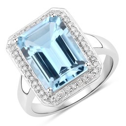 5.81 Carat Genuine Blue Topaz And White Diamond .925 Sterling Silver Ring