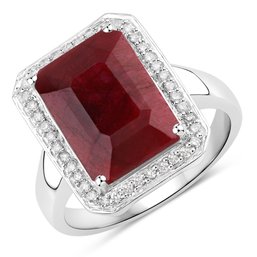 6.93 Carat Ruby And White Diamond .925 Sterling Silver Ring