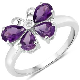 1.35 Carat Genuine Amethyst And White Diamond .925 Sterling Silver Ring