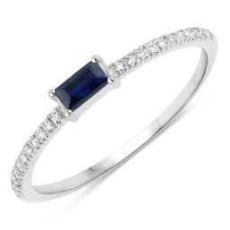 0.19 Carat Genuine Blue Sapphire And White Diamond 14K White Gold Ring