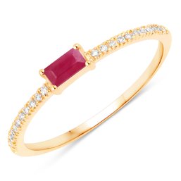 0.22 Carat Genuine Ruby And White Diamond 14K Yellow Gold Ring