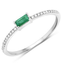 0.18 Carat Genuine Zambian Emerald And White Diamond 14K White Gold Ring