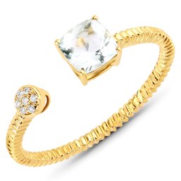 0.52 Carat Genuine Aquamarine And White Diamond 14K Yellow Gold Ring