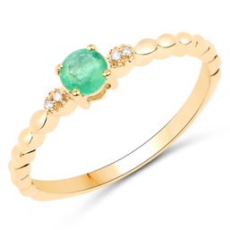 0.24 Carat Genuine Zambian Emerald And White Diamond 14K Yellow Gold Ring