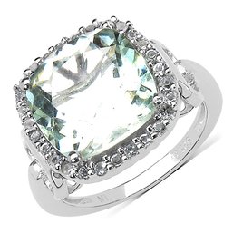 5.86 Carat Genuine Green Amethyst And Green Diamond .925 Sterling Silver Ring