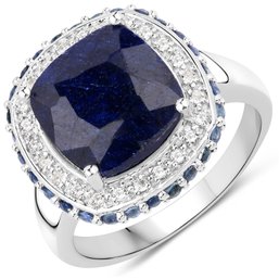 6.46 Carat Sapphire, Blue Sapphire And White Topaz .925 Sterling Silver Ring