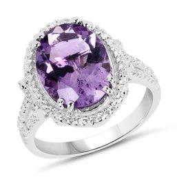 5.55 Carat Genuine Amethyst And White Topaz .925 Sterling Silver Ring
