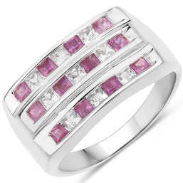 1.26 Carat Genuine Pink Sapphire And White Sapphire .925 Sterling Silver Ring