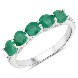 1.07 Carat Genuine Zambian Emerald And White Diamond 14K White Gold Ring