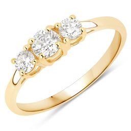 0.51 Carat Genuine Lab Grown Diamond 14K Yellow Gold 3 Stone Ring
