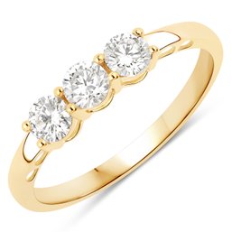 0.51 Carat Genuine Lab Grown Diamond 14K Yellow Gold 3 Stone  Ring