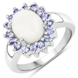 2.26 Carat Genuine Opal And Tanzanite .925 Sterling Silver Ring