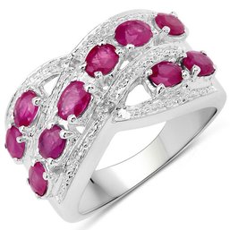 2.21 Carat Genuine Ruby And White Topaz .925 Sterling Silver Ring