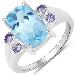 4.35 Carat Genuine Blue Topaz And Tanzanite .925 Sterling Silver Ring