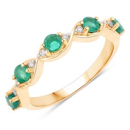 0.58 Carat Genuine Zambian Emerald And White Diamond 10K Yellow Gold Ring