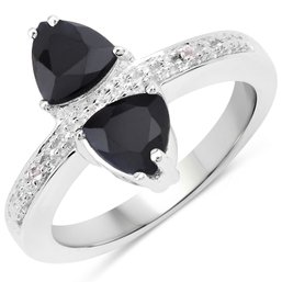 1.61 Carat Genuine Black Sapphire And White Topaz .925 Sterling Silver Ring