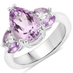 3.20 Carat Genuine Amethyst And White Topaz .925 Sterling Silver Ring