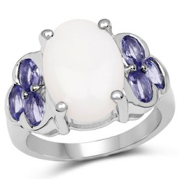 4.45 Carat Genuine Opal And Tanzanite .925 Sterling Silver Ring