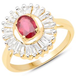14K Yellow Gold Plated 2.44 Carat Ruby And White Topaz .925 Sterling Silver Ring