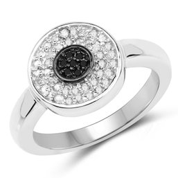 0.20 Carat Genuine Black Diamond And White Diamond .925 Sterling Silver Ring