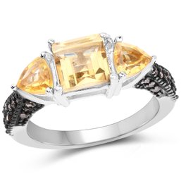 2.71 Carat Genuine Citrine And Champagne Diamond .925 Sterling Silver Ring