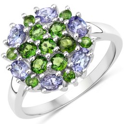 2.03 Carat Genuine Tanzanite And Chrome Diopside .925 Sterling Silver Ring
