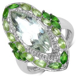 4.90 Carat Genuine Green Amethyst, Peridot And Chrome Diopside .925 Sterling Silver Ring