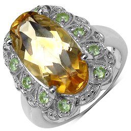 6.51 Carat Genuine Citrine And Peridot .925 Sterling Silver Ring