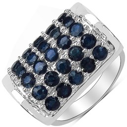 3.51 Carat Genuine Blue Sapphire & White Diamond .925 Sterling Silver Ring