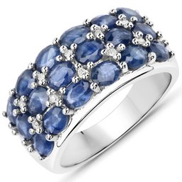 3.65 Carat Genuine Blue Sapphire And White Diamond .925 Sterling Silver Ring