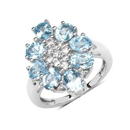 3.55 Carat Genuine Blue Topaz & White Topaz .925 Sterling Silver Floral Shape Ring