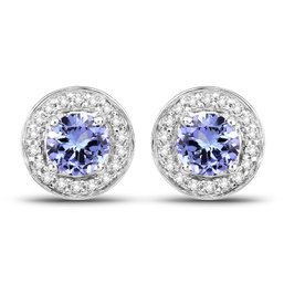 1.12 Carat Genuine Tanzanite And White Topaz .925 Sterling Silver Earrings