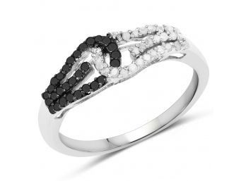 0.33 Carat Genuine White Diamond And Black Diamond .925 Sterling Silver Ring