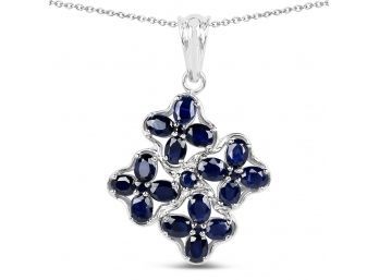 3.68 Carat Genuine Blue Sapphire .925 Sterling Silver Pendant