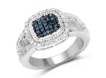 0.28 Carat Genuine Blue Diamond And White Diamond .925 Sterling Silver Ring