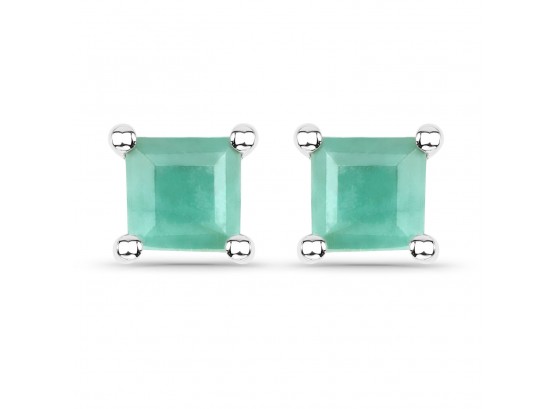 0.80 Carat Genuine Emerald .925 Sterling Silver Earrings