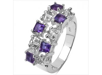 0.75 Carat Genuine Amethyst .925 Sterling Silver Ring, Size 7.00