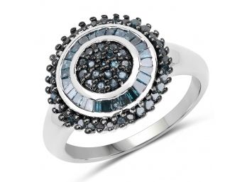 0.33 Carat Genuine Blue Diamond .925 Sterling Silver Ring, Size 7.00