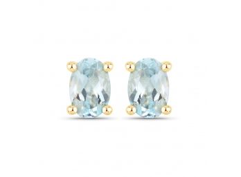 18K Yellow Gold Plated 1.02 Carat Genuine Blue Topaz .925 Sterling Silver Earrings