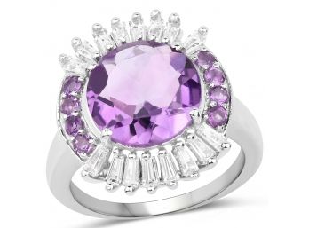 5.20 Carat Genuine Amethyst And White Topaz .925 Sterling Silver Ring