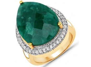 10.60 Carat Emerald And White Topaz .925 Sterling Silver Ring